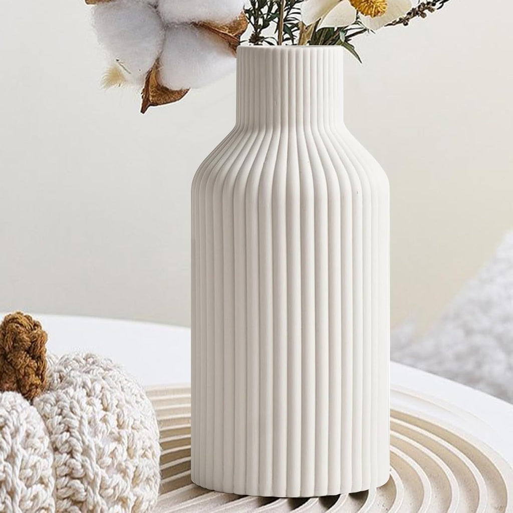 Vase En Céramique Blanc, Vase Pour L'Herbe De La Pampa, Boho Style Nordique, Pour Salon, L'Entrée, Le Bureau, Blanc